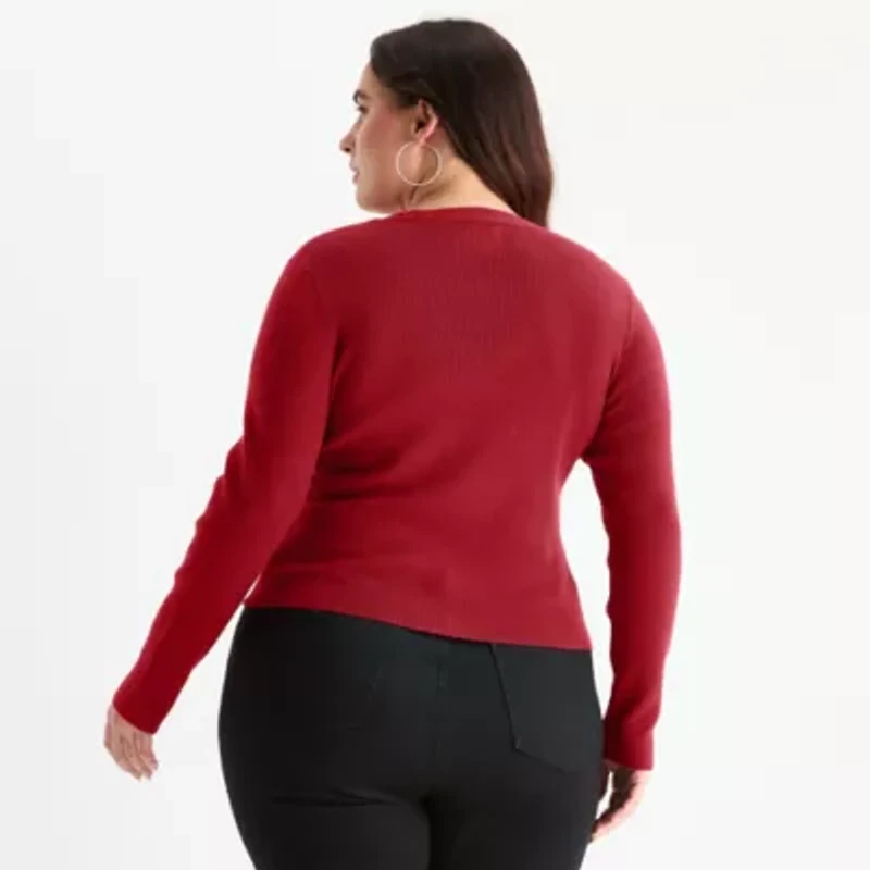 Bold Elements Plus Womens V Neck Long Sleeve Pullover Sweater