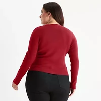 Bold Elements Plus Womens V Neck Long Sleeve Pullover Sweater