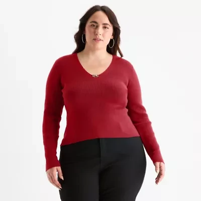 Bold Elements Plus Womens V Neck Long Sleeve Pullover Sweater