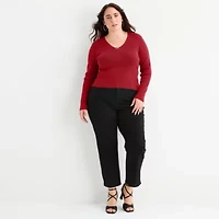 Bold Elements Plus Womens V Neck Long Sleeve Pullover Sweater