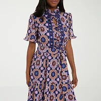 London Style Womens Short Sleeve Abstract Maxi Dress