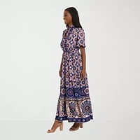 London Style Womens Short Sleeve Abstract Maxi Dress
