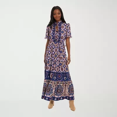 London Style Womens Short Sleeve Abstract Maxi Dress