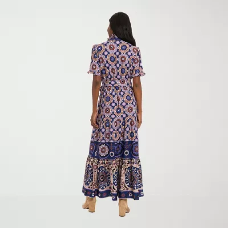 London Style Womens Short Sleeve Abstract Maxi Dress