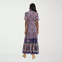 London Style Womens Short Sleeve Abstract Maxi Dress