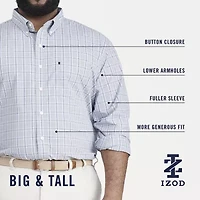 IZOD Performance Comfort Mens Long Sleeve Cuffed Classic Fit Big and Tall Button-Down Shirt