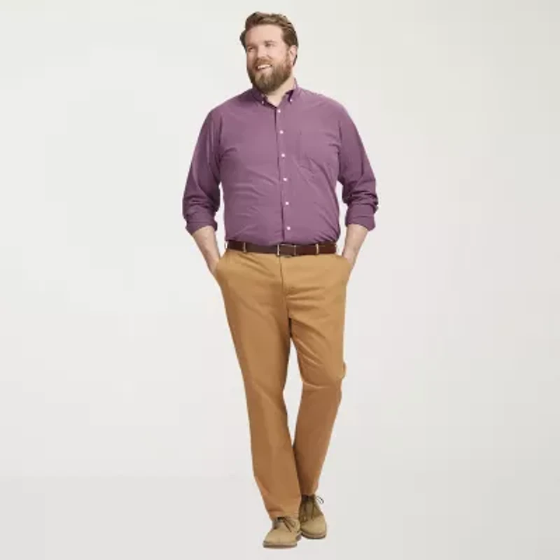 IZOD Performance Comfort Mens Long Sleeve Cuffed Classic Fit Big and Tall Button-Down Shirt