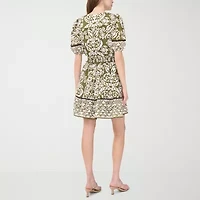 MSK Womens Short Sleeve Scroll Fit + Flare Dress Petite