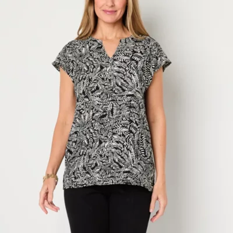 Liz Claiborne Tall Womens Split Crew Neck Short Sleeve Tunic Top