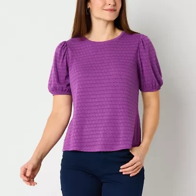 Liz Claiborne Womens Tall Crew Neck Short Sleeve Blouse