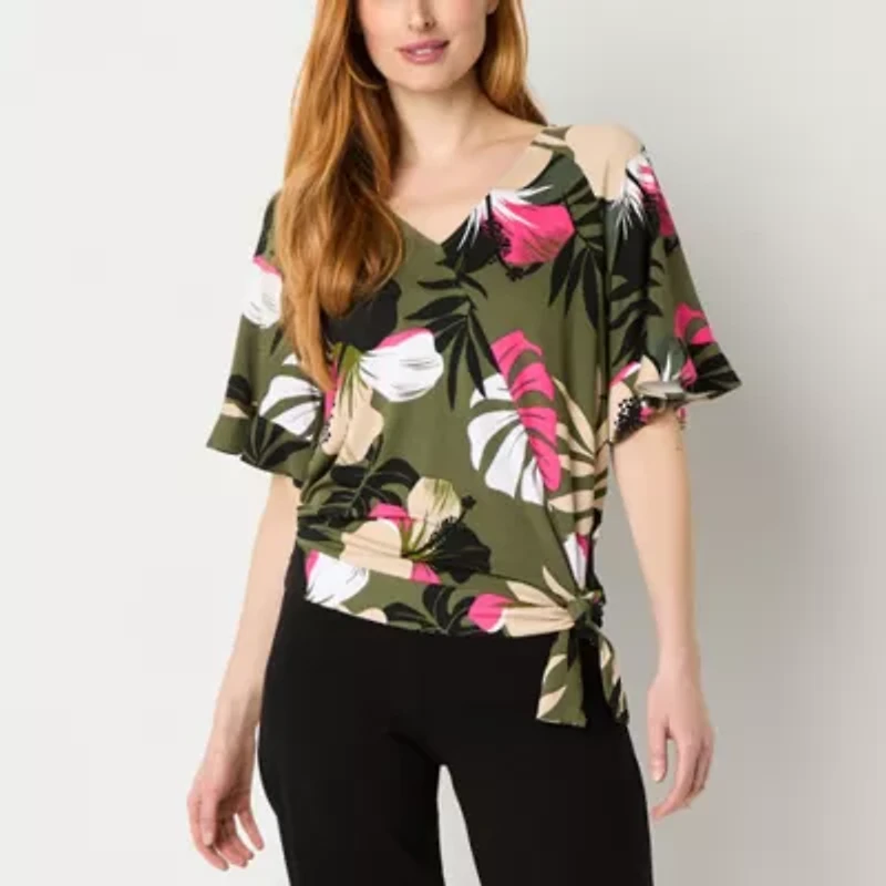 Liz Claiborne Womens Tall V Neck Short Sleeve Wrap Shirt