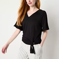 Liz Claiborne Womens V Neck Short Sleeve Tall Wrap Shirt