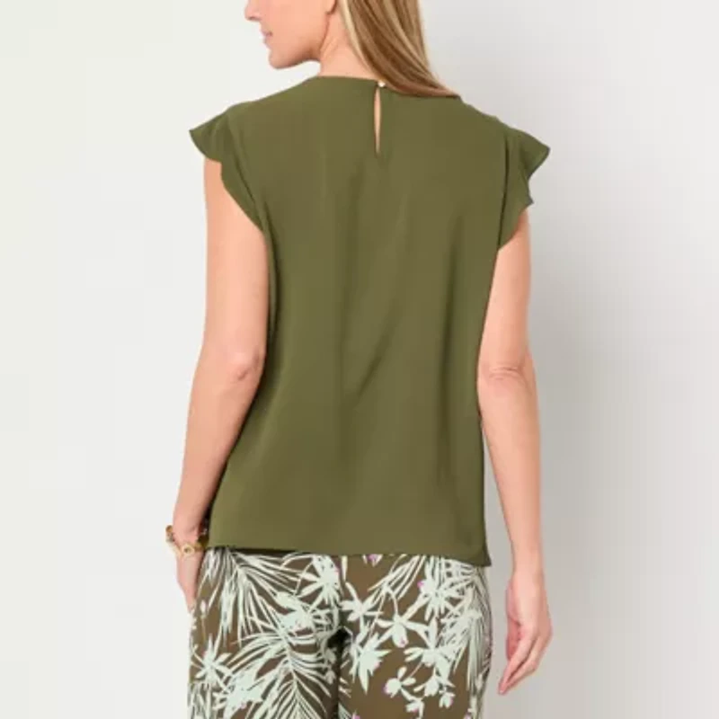 Liz Claiborne Womens Tall Crew Neck Short Sleeve Blouse