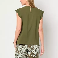 Liz Claiborne Womens Tall Crew Neck Short Sleeve Blouse