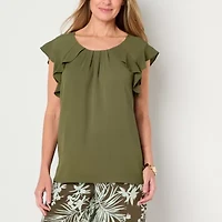 Liz Claiborne Womens Tall Crew Neck Short Sleeve Blouse