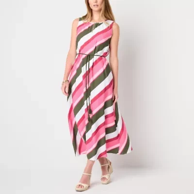 Liz Claiborne Womens Sleeveless Striped Tall Maxi Dress
