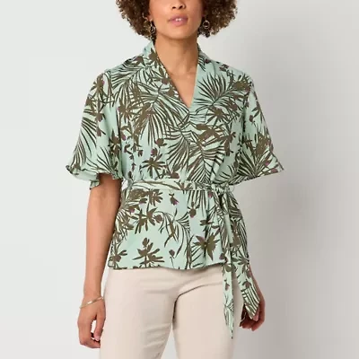 Liz Claiborne Tall Womens V Neck Short Sleeve Satin Blouse
