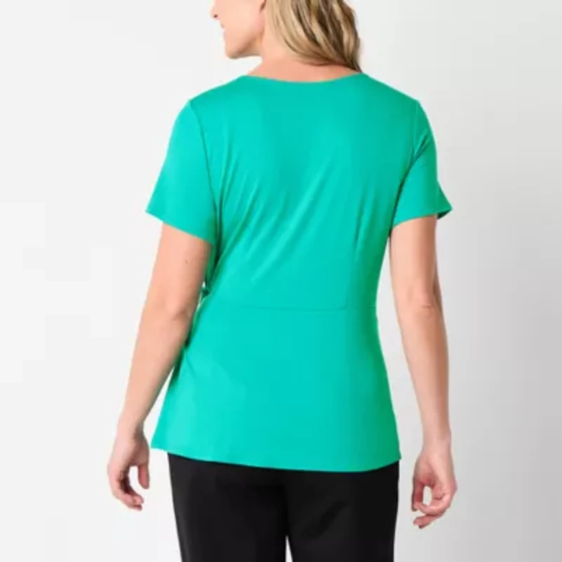 Liz Claiborne Womens Round Neck Short Sleeve Tall Blouse