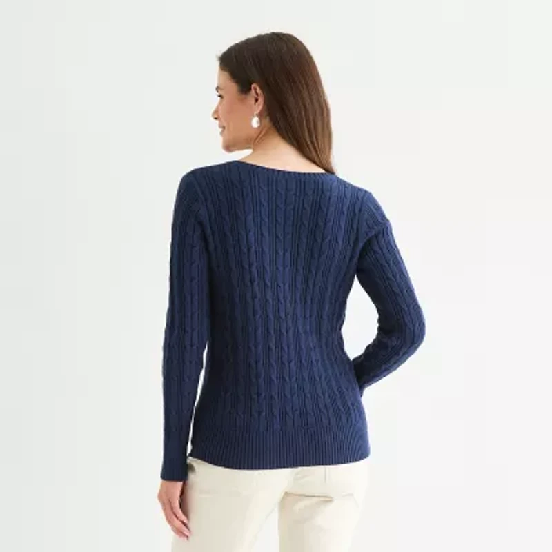 St. John's Bay Tall Womens V Neck Long Sleeve Cable Knit Pullover Sweater