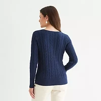 St. John's Bay Tall Womens V Neck Long Sleeve Cable Knit Pullover Sweater