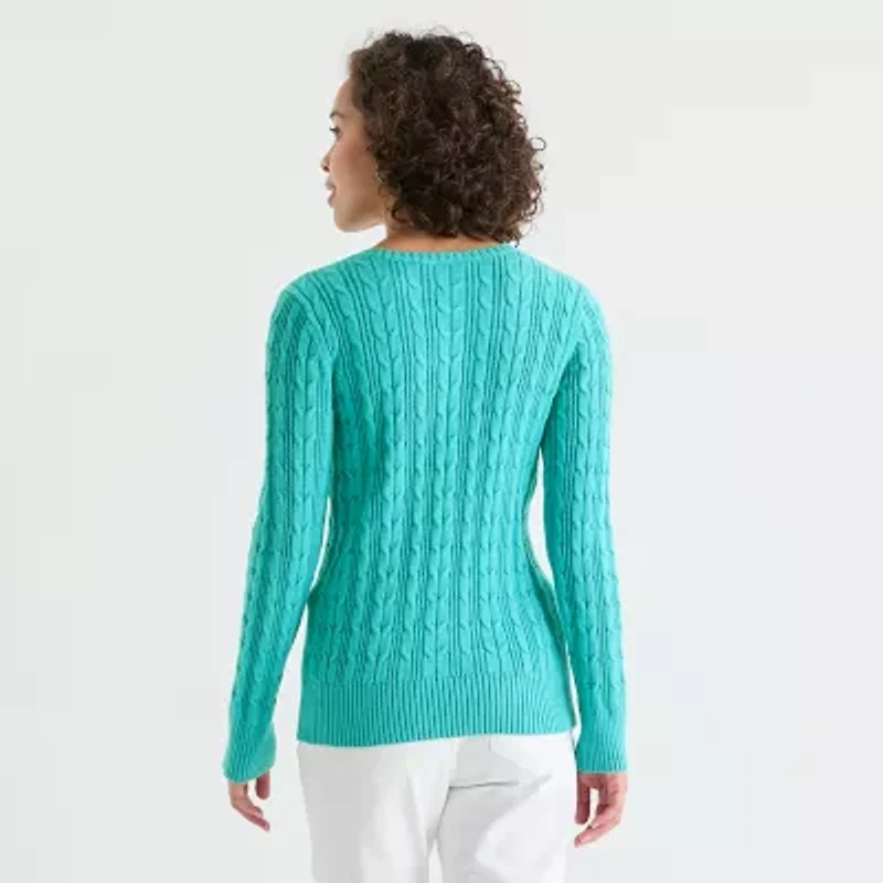 St. John's Bay Tall Womens V Neck Long Sleeve Cable Knit Pullover Sweater