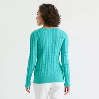 St. John's Bay Tall Womens V Neck Long Sleeve Cable Knit Pullover Sweater