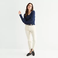 St. John's Bay Tall Womens V Neck Long Sleeve Cable Knit Pullover Sweater