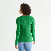 St. John's Bay Tall Womens Crew Neck Long Sleeve Cable Knit Pullover Sweater