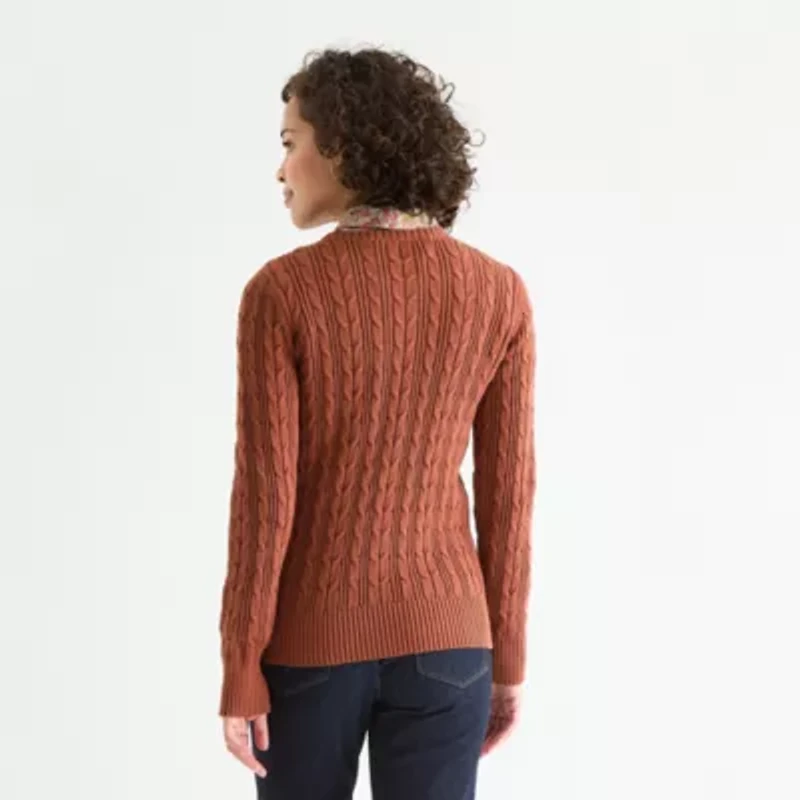 St. John's Bay Tall Womens Crew Neck Long Sleeve Cable Knit Pullover Sweater