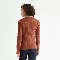 St. John's Bay Tall Womens Crew Neck Long Sleeve Cable Knit Pullover Sweater