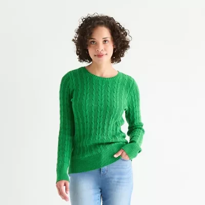 St. John's Bay Tall Womens Crew Neck Long Sleeve Cable Knit Pullover Sweater