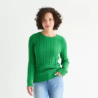 St. John's Bay Tall Womens Crew Neck Long Sleeve Cable Knit Pullover Sweater