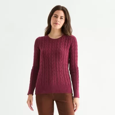 St. John's Bay Tall Womens Crew Neck Long Sleeve Cable Knit Pullover Sweater