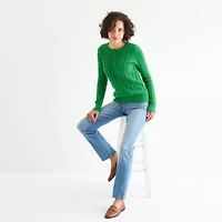 St. John's Bay Tall Womens Crew Neck Long Sleeve Cable Knit Pullover Sweater