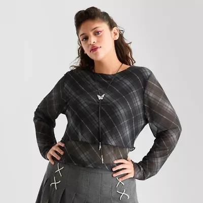 Joaquina for JCPenney Womens Mock Neck Long Sleeve Juniors Plus Blouse