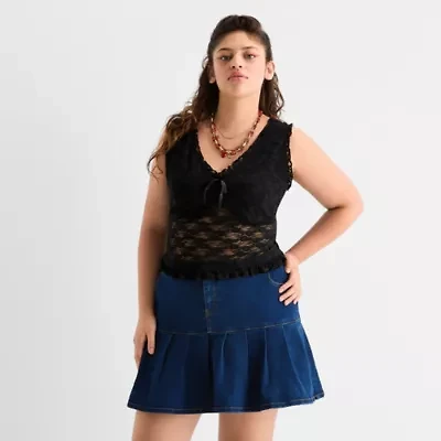 Joaquina for JCPenney Womens V Neck Sleeveless Juniors Plus Tank Top