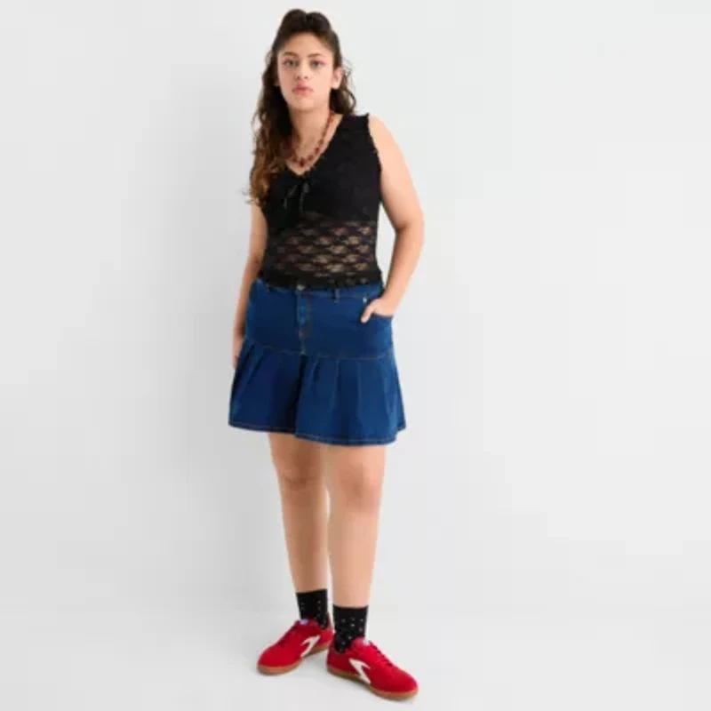 Joaquina for JCPenney Womens Juniors Plus Low Rise Pleated Skirt