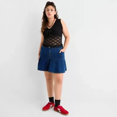 Joaquina for JCPenney Womens Juniors Plus Low Rise Pleated Skirt