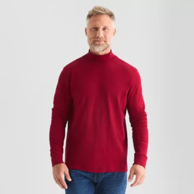 St. John's Bay Interlock Mens Long Sleeve Mock Neck Top