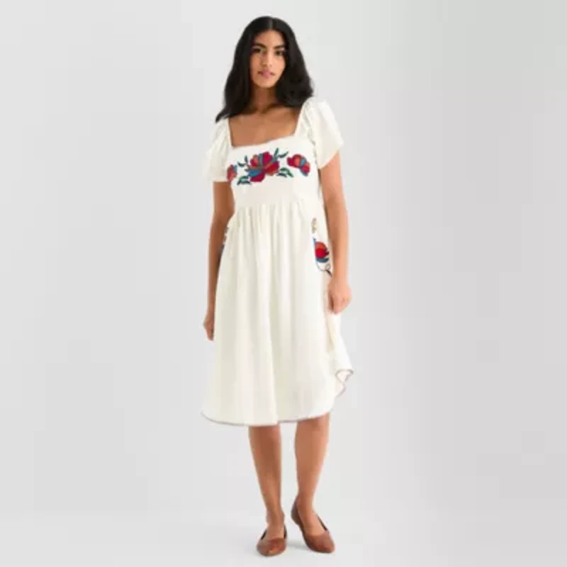 Hope & Wonder Womens Short Sleeve Floral Fit + Flare Dress