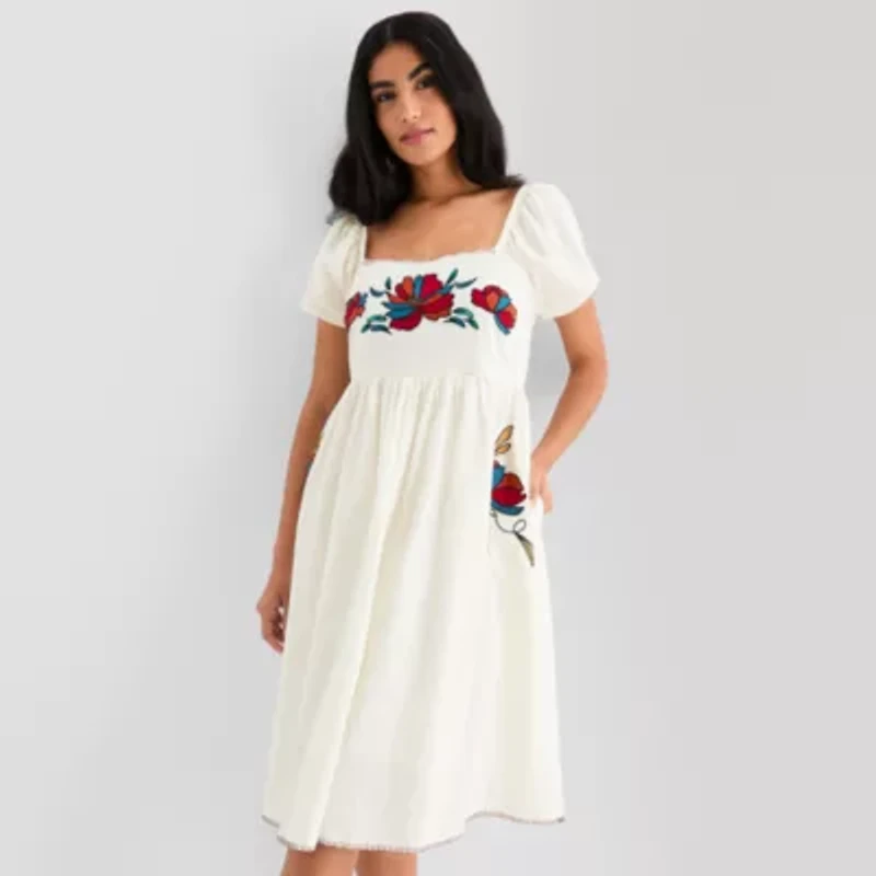Hope & Wonder Womens Short Sleeve Floral Fit + Flare Dress