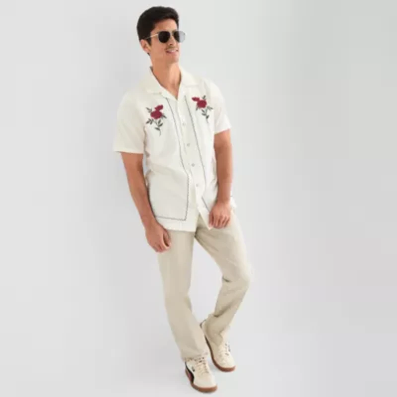 Hope & Wonder Hispanic Heritage Month Mens Short Sleeve Regular Fit Embroidered Button-Down Shirt