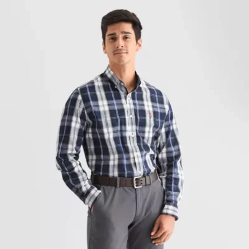 U.S. Polo Assn. Stretch Poplin Mens Long Sleeve Classic Fit Fabric Embroidered Button-Down Shirt