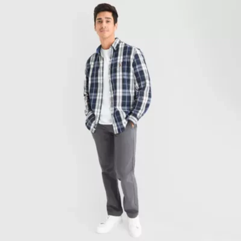 U.S. Polo Assn. Stretch Poplin Mens Long Sleeve Classic Fit Fabric Embroidered Button-Down Shirt