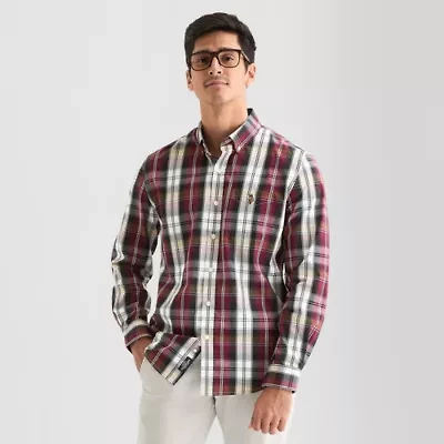 U.S. Polo Assn. Stretch Poplin Mens Long Sleeve Classic Fit Fabric Embroidered Button-Down Shirt