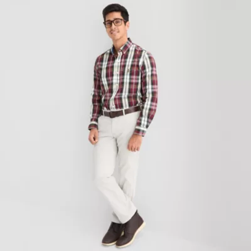 U.S. Polo Assn. Stretch Poplin Mens Long Sleeve Classic Fit Fabric Embroidered Button-Down Shirt