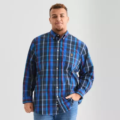 U.S. Polo Assn. Mens Long Sleeve Classic Fit Stretch Fabric Embroidered Big and Tall Button-Down Shirt