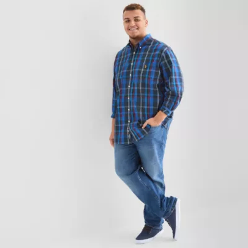 U.S. Polo Assn. Mens Long Sleeve Classic Fit Stretch Fabric Embroidered Big and Tall Button-Down Shirt