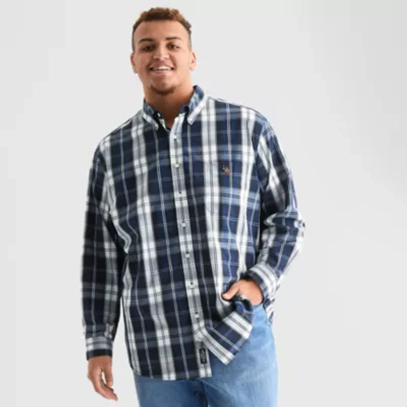 U.S. Polo Assn. Mens Long Sleeve Classic Fit Stretch Fabric Embroidered Big and Tall Button-Down Shirt