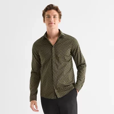 J. Ferrar Ultra Comfort Mens Long Sleeve Cuffed Slim Fit Stretch Fabric Wrinkle Free Button-Down Shirt